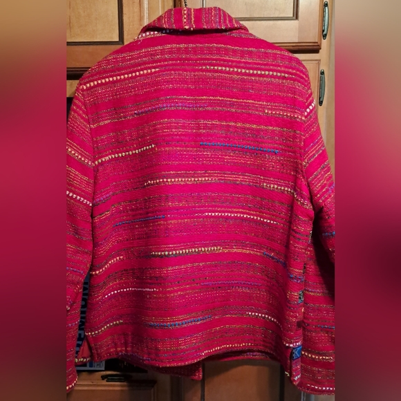Ladies Coldwater Creek Red With Multi Colors Blazar LRG Raised Lines/Velvet etc. - Picture 4 of 12